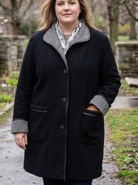 Fen-Nelli Italian Wool Cashmere Blend Coat Salt Pepper Trim Quite Luxury 18W